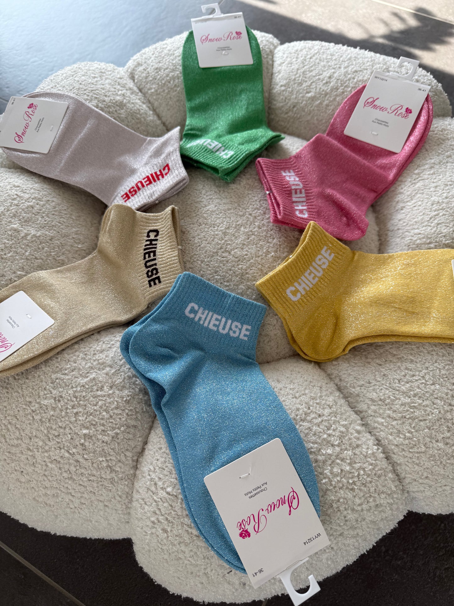 Chaussettes brillantes courtes CHIEUSE bleu