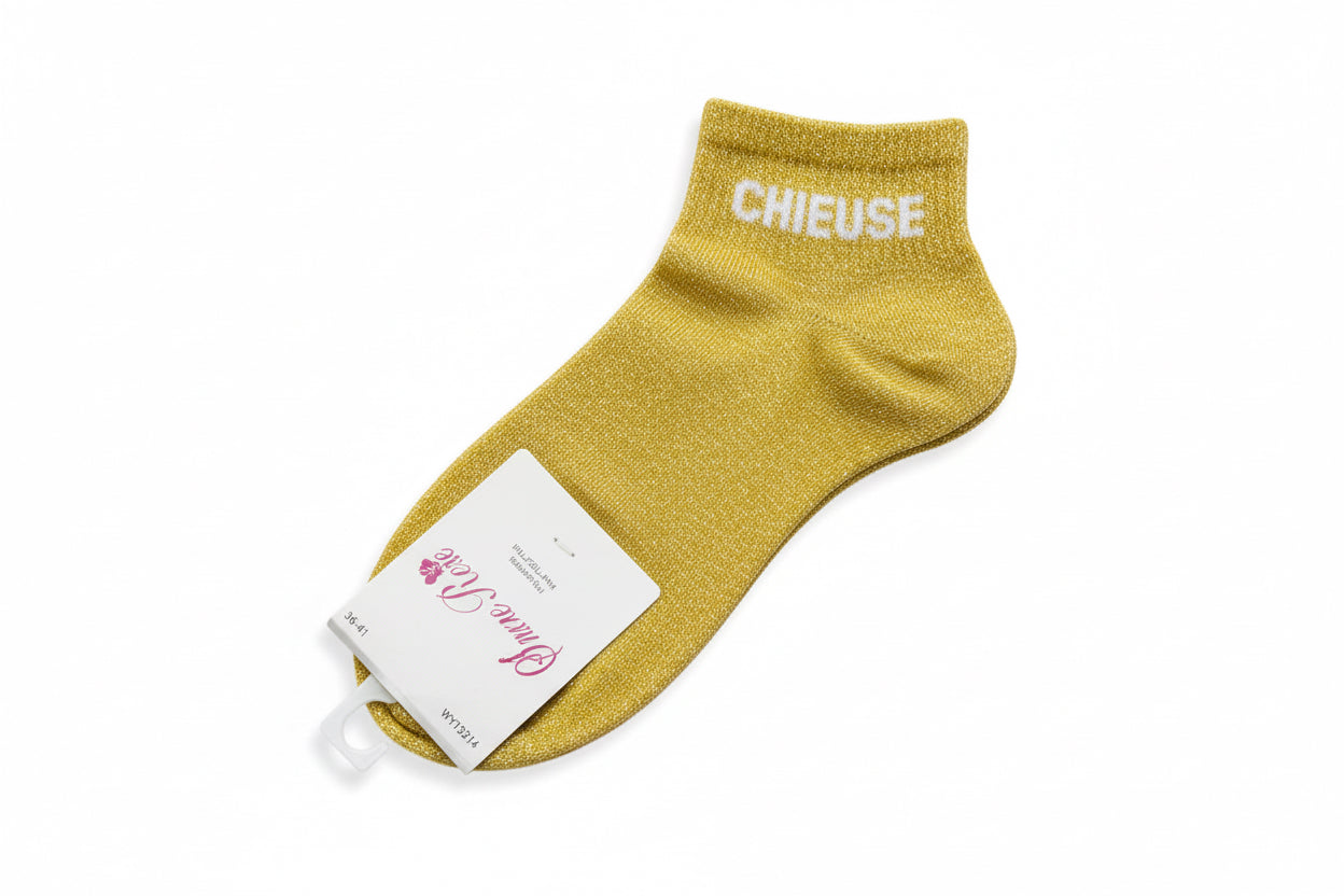 Chaussettes brillantes courtes CHIEUSE jaune pastel