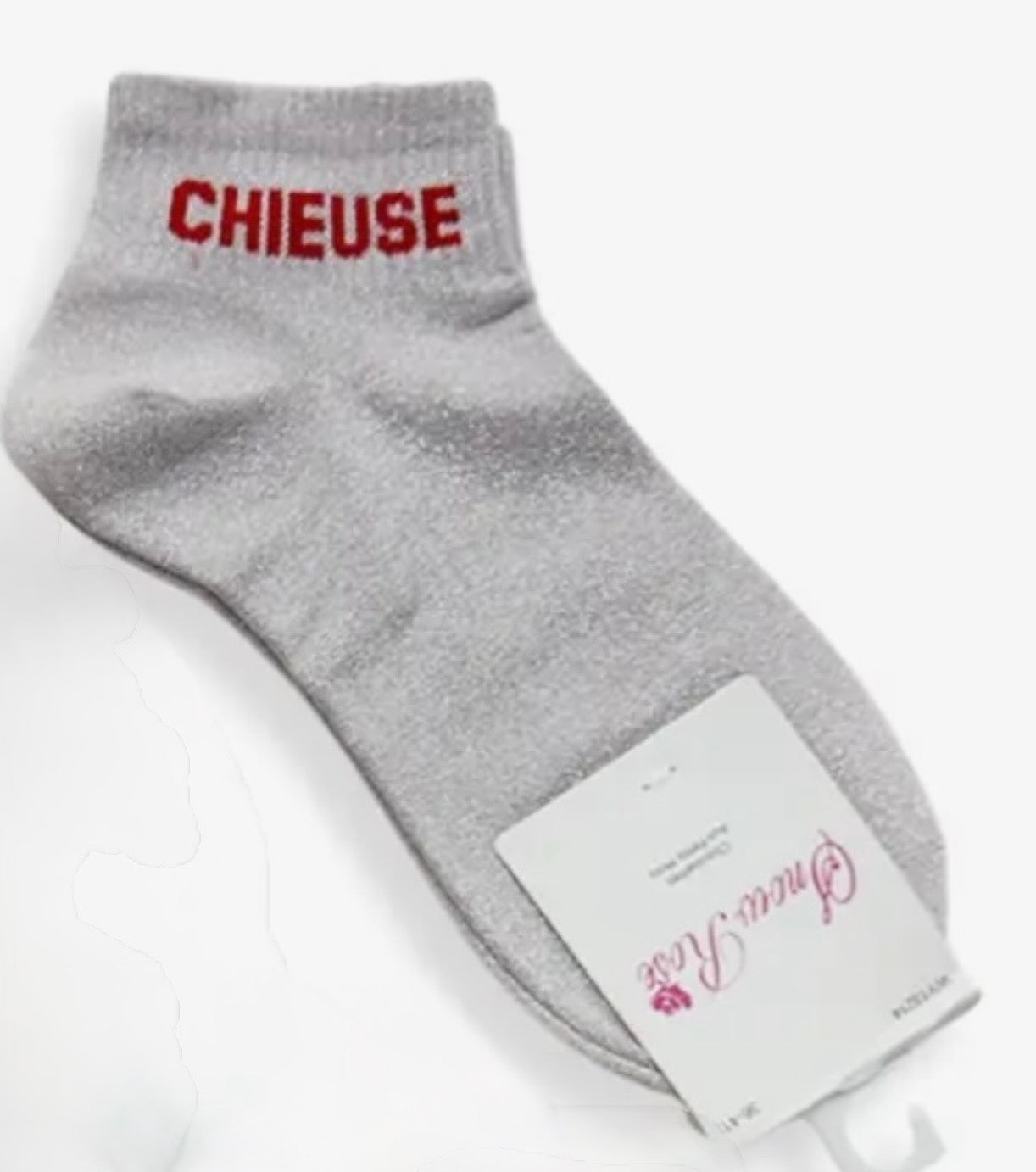 Chaussettes brillantes courtes CHIEUSE Gris rosé