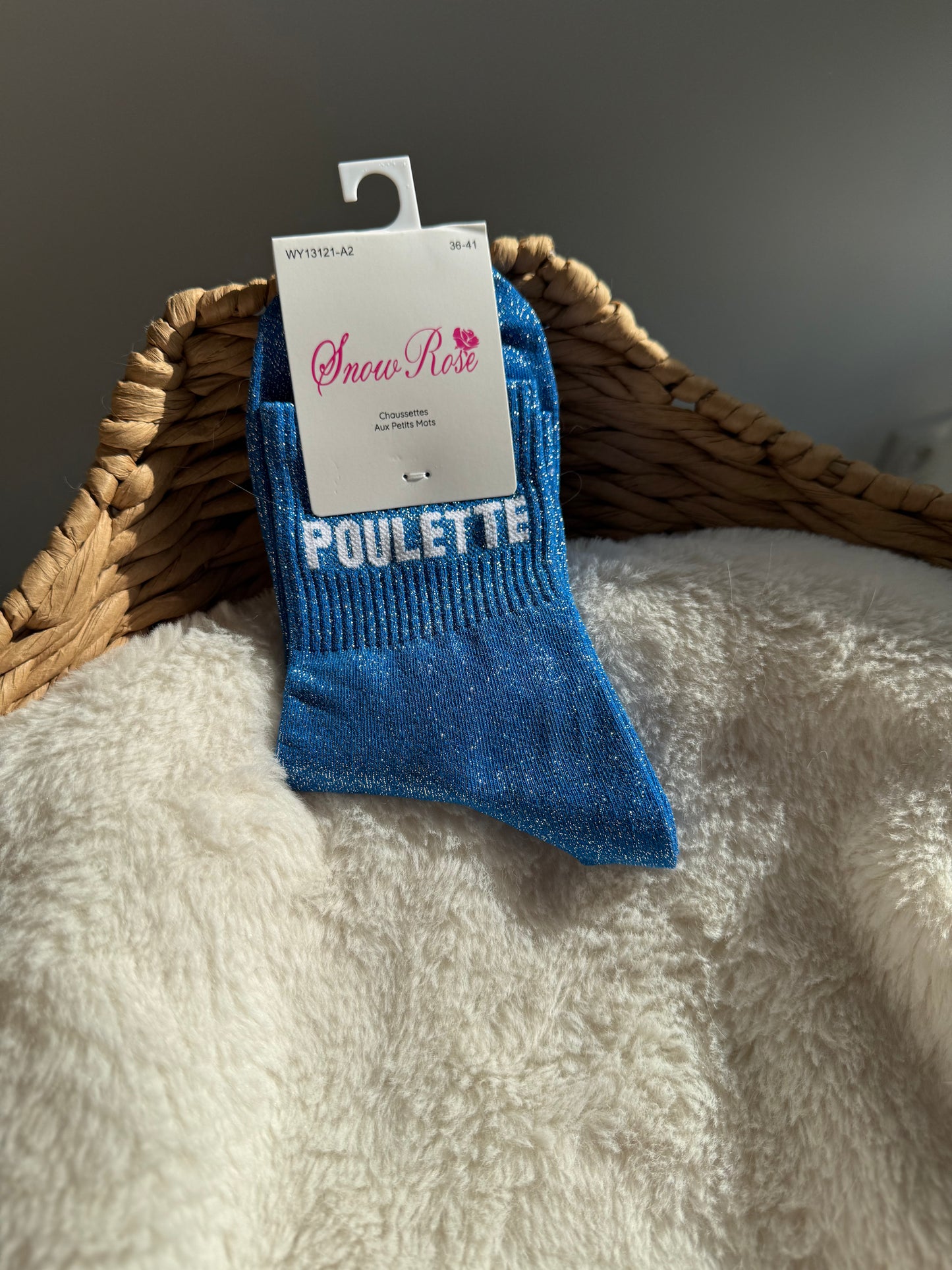 Chaussettes brillantes POULETTE  Bleu roi