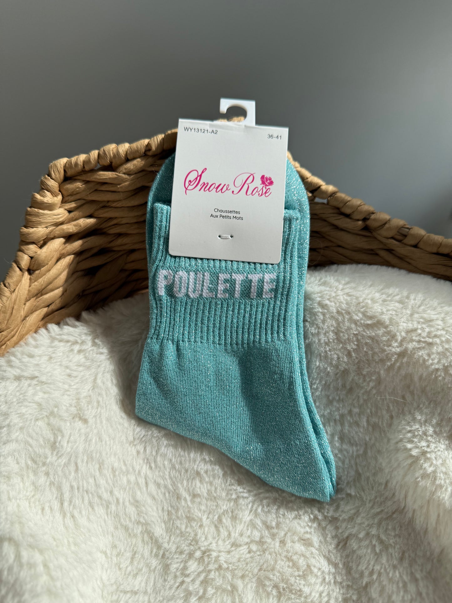 Chaussettes brillantes POULETTE bleu clair