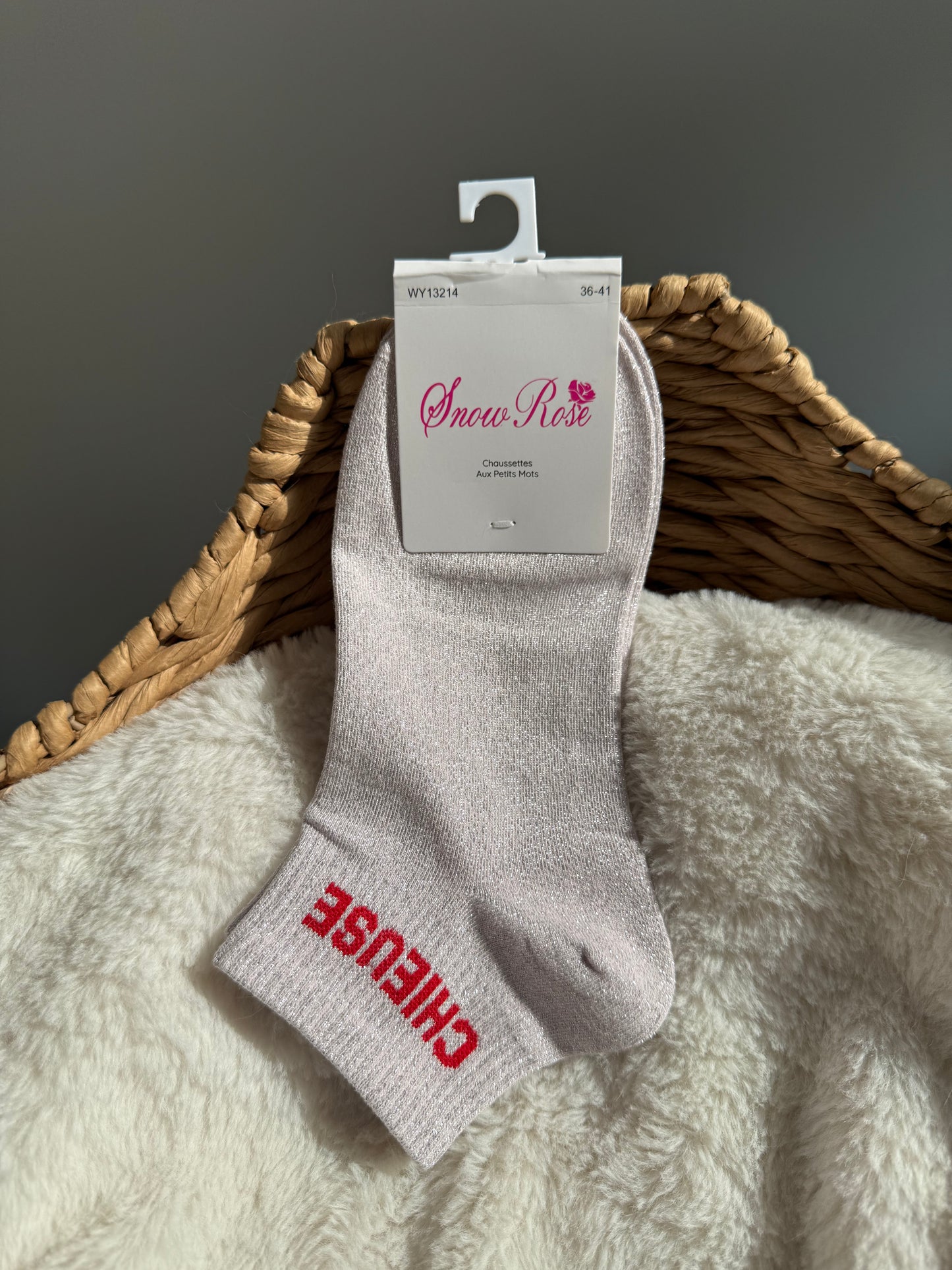 Chaussettes brillantes courtes CHIEUSE Gris rosé