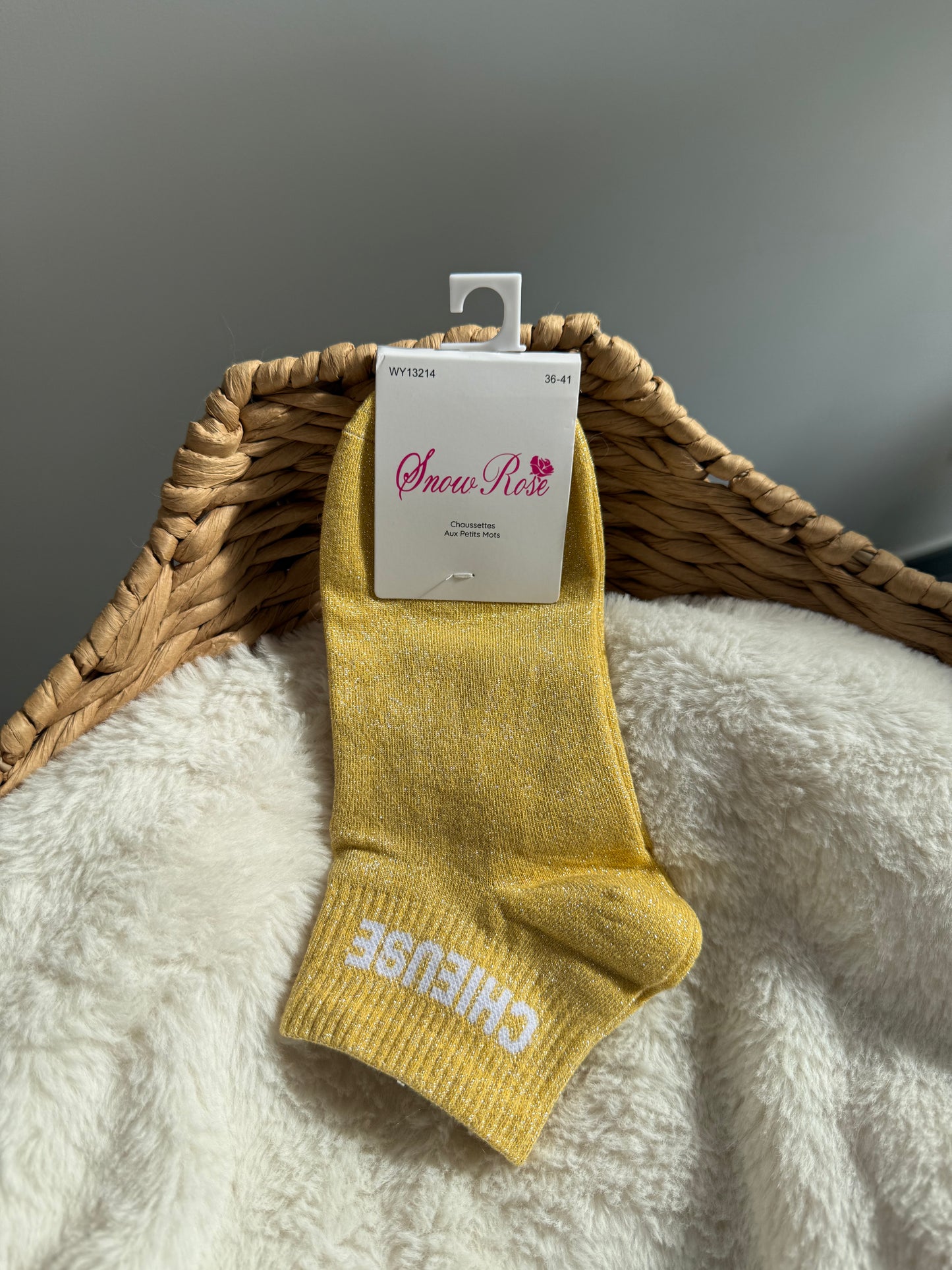 Chaussettes brillantes courtes CHIEUSE jaune pastel