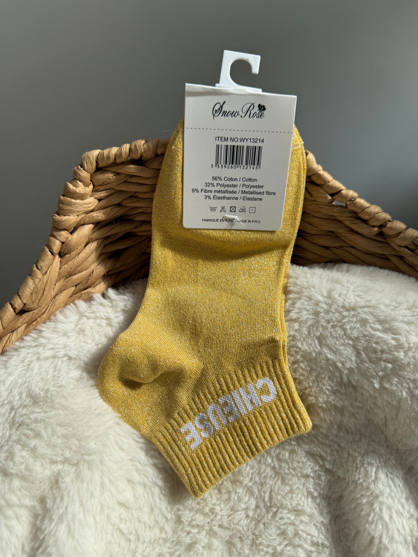 Chaussettes brillantes courtes CHIEUSE jaune pastel