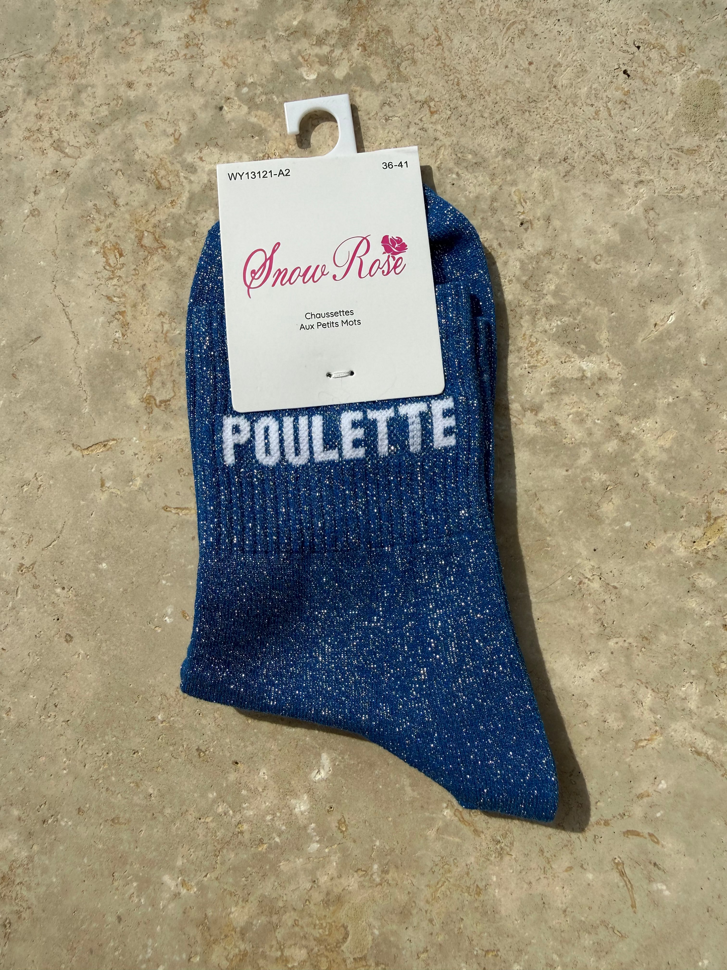 Chaussettes brillantes POULETTE  Bleu roi