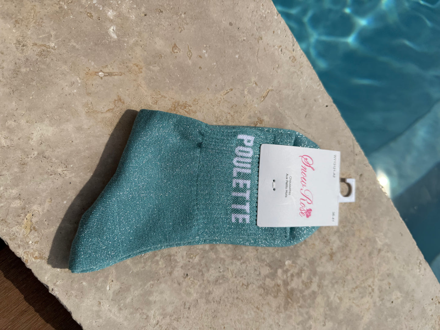 Chaussettes brillantes POULETTE bleu clair