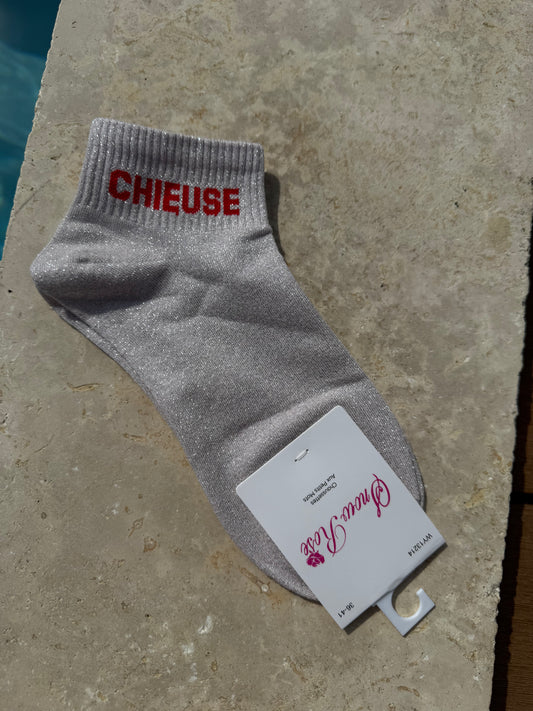 Chaussettes brillantes courtes CHIEUSE Gris rosé