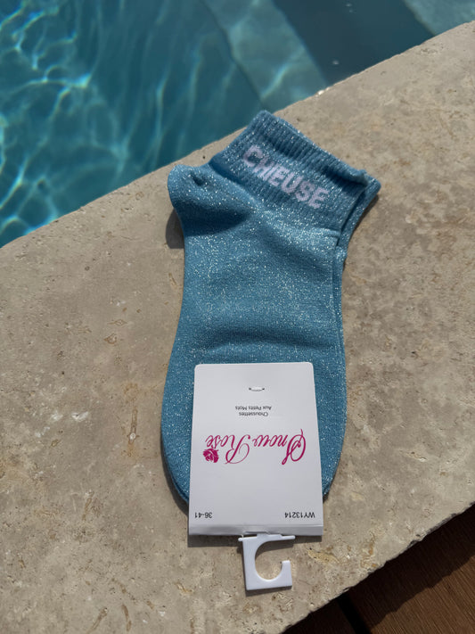 Chaussettes brillantes courtes CHIEUSE bleu