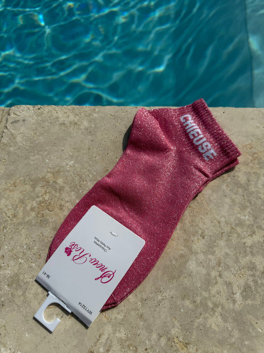 Chaussettes brillantes courtes CHIEUSE Rose